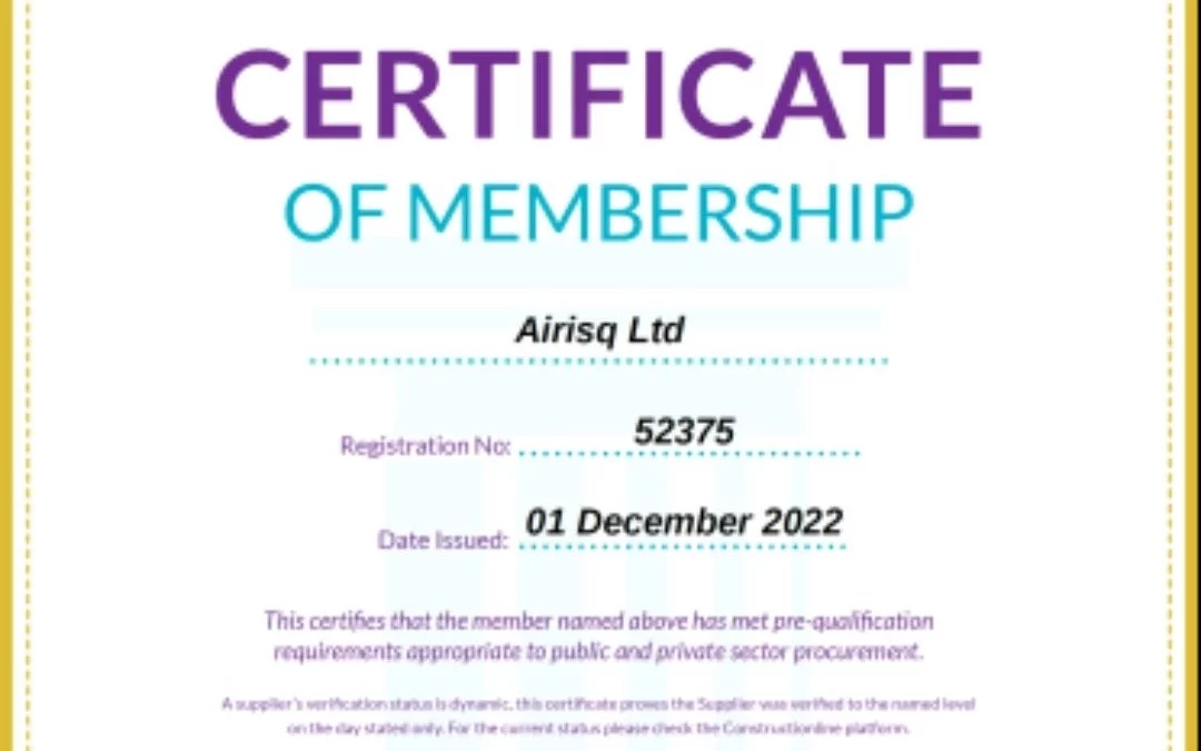 AirisQ retains Constructionline Gold Status | December 2022